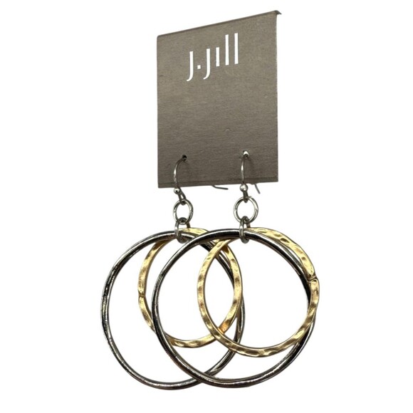 J. Jill Double Hoop Dangle Earrings Hammered Gold Silver Tone Mixed Metal Boho - Picture 6 of 11